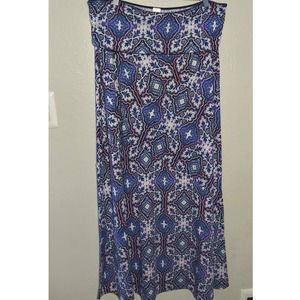 Vanity Blue Geometric Floral Boho Maxi Skirt XL